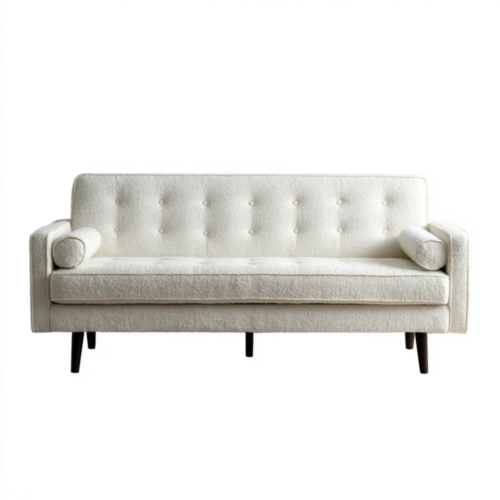 Sofá de Tres Plazas Tapizado en Tela 200x85x90 cm – Blanco – Diseño Moderno
