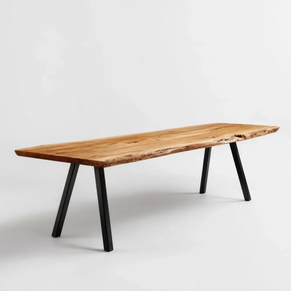 Mesa de comedor de madera maciza 200x90x75 cm - Roble y Negro - Diseño industrial