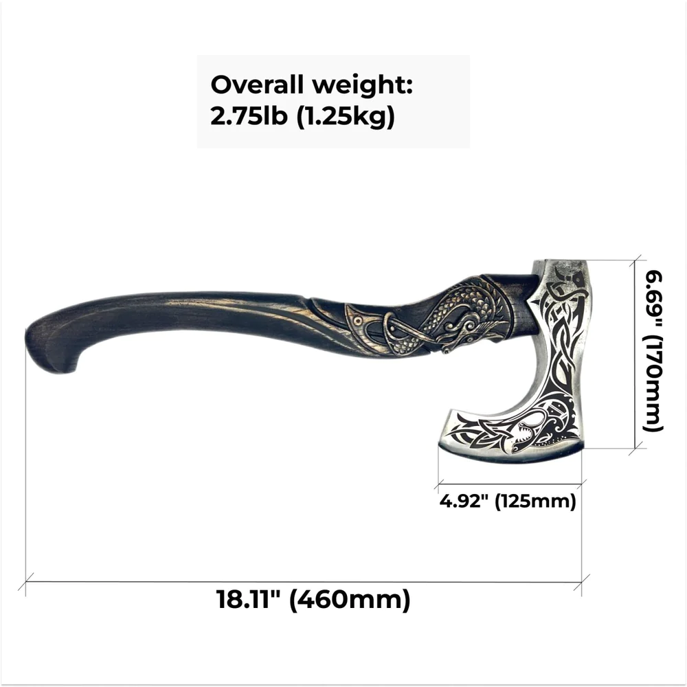 Machado Viking forjado à mão com cabo esculpido