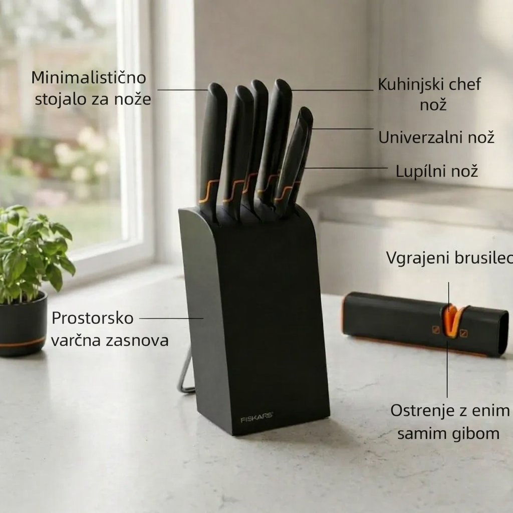 Limitált kiadás: FISKARS® 5 darabos késkészlet blokkal – FISKARS EDGE, éles konyhakés + élező