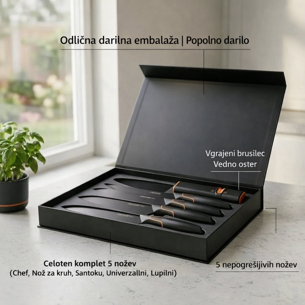 🍽️Omejena izdaja|  FISKARS® 5-DELNI KOMPLET NOŽEV V FISKARS EDGE BLOCKU, OSTRI KUHINJSKI NOŽ + KOMPLET ZA BRUSENJE