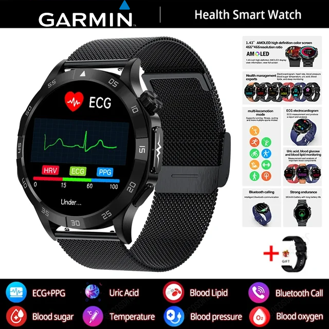 Garmin AI pametna ura za medicinsko diagnostiko ⌚️ Nova različica 2025! Podpira pametne meritve EKG + PPG ter natančno spremlja raven krvnega sladkorja, maščob in sečne kisline – vaše zdravje na eni uri 🏃‍♂️