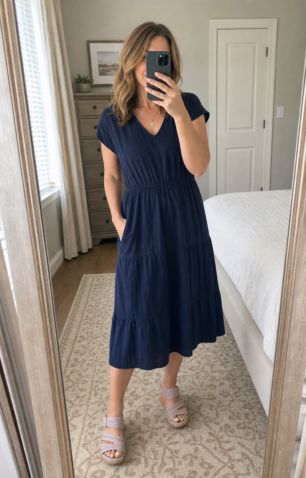 Spiegel-Selfie: Beige · Kleid
