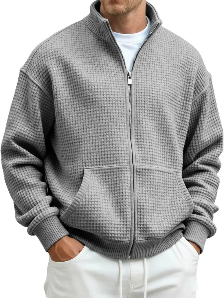 ⏰Saisonaler Abverkauf🔥Herren-Sweatshirt aus Waffelpiqué mit Stehkragen und Tasche