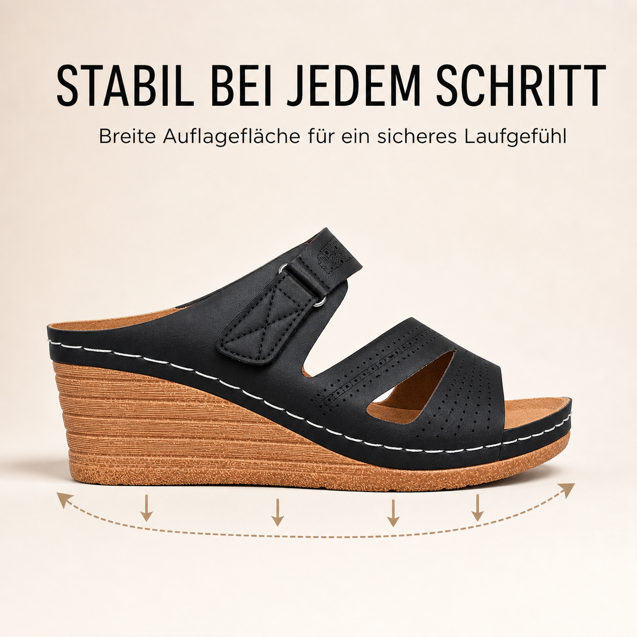 Stabile Damen-Keilsandalen mit breiter Auflagefläche