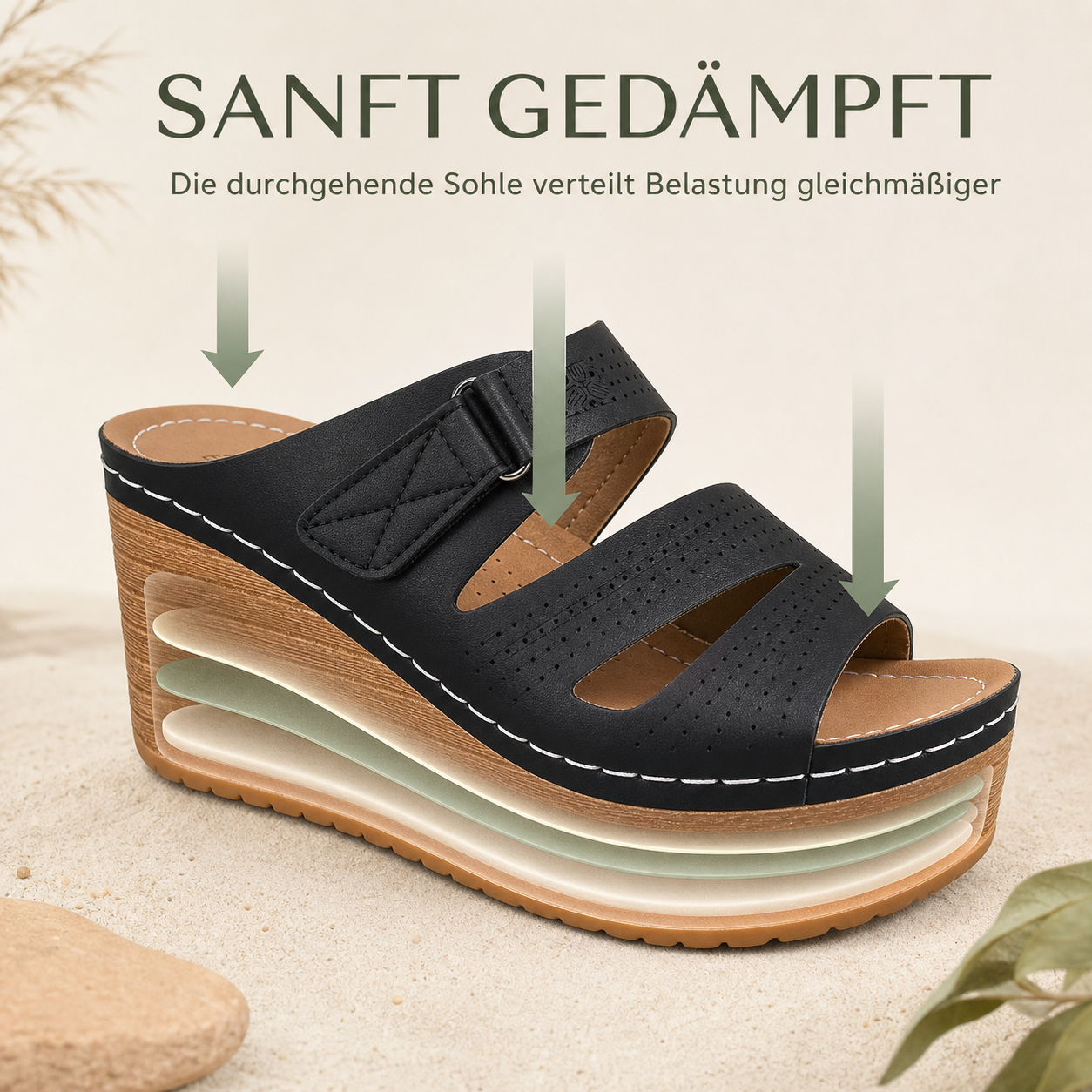 Durchgehende Keilsohle für sanfte Dämpfung