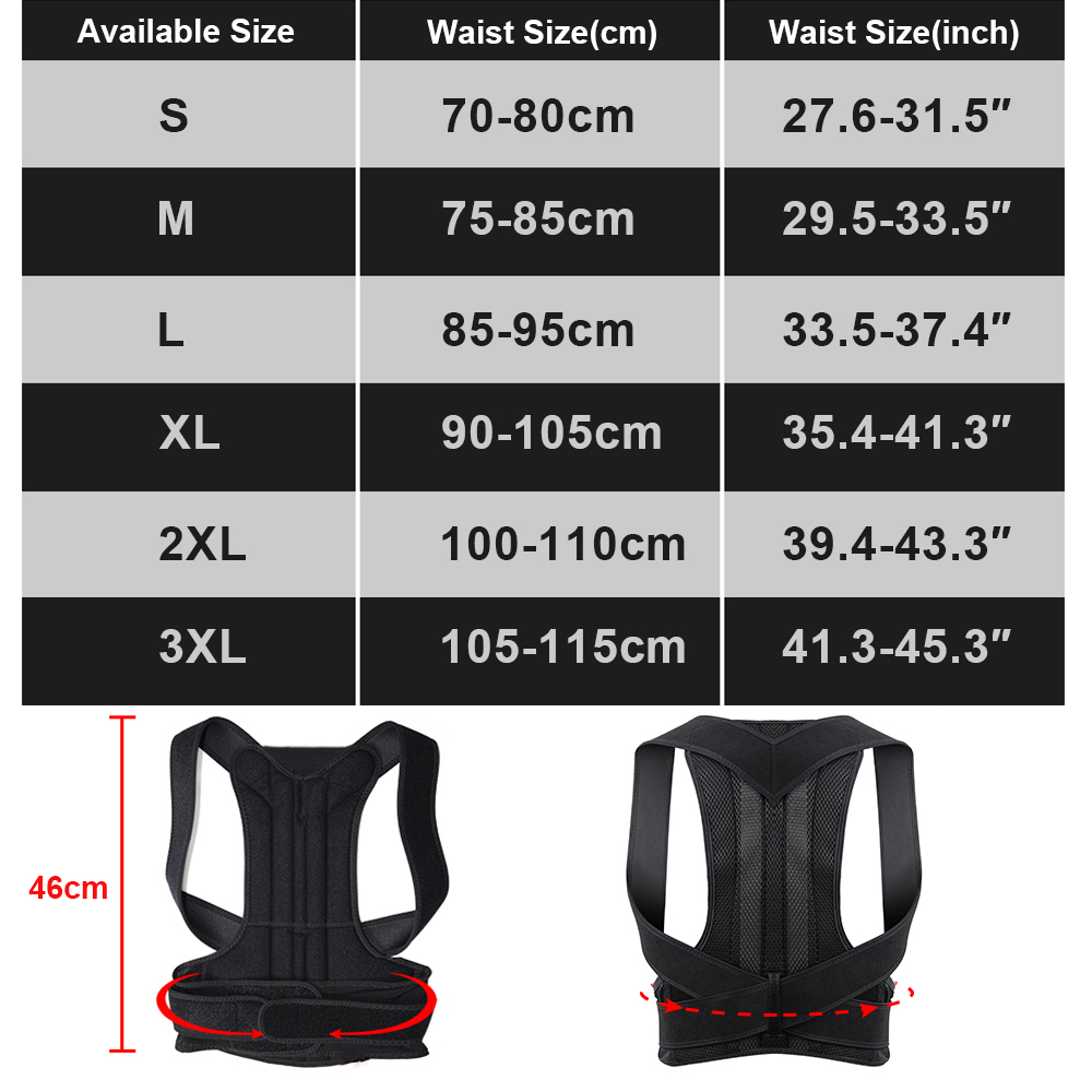 Größentabelle S bis 3XL mit Taillenumfang