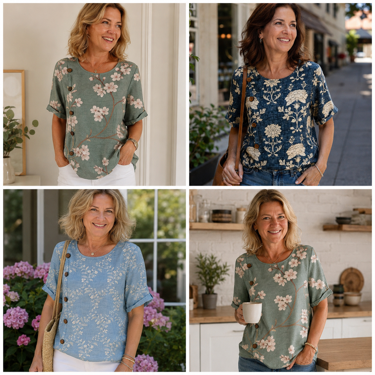 Kundinnen tragen die florale Bluse