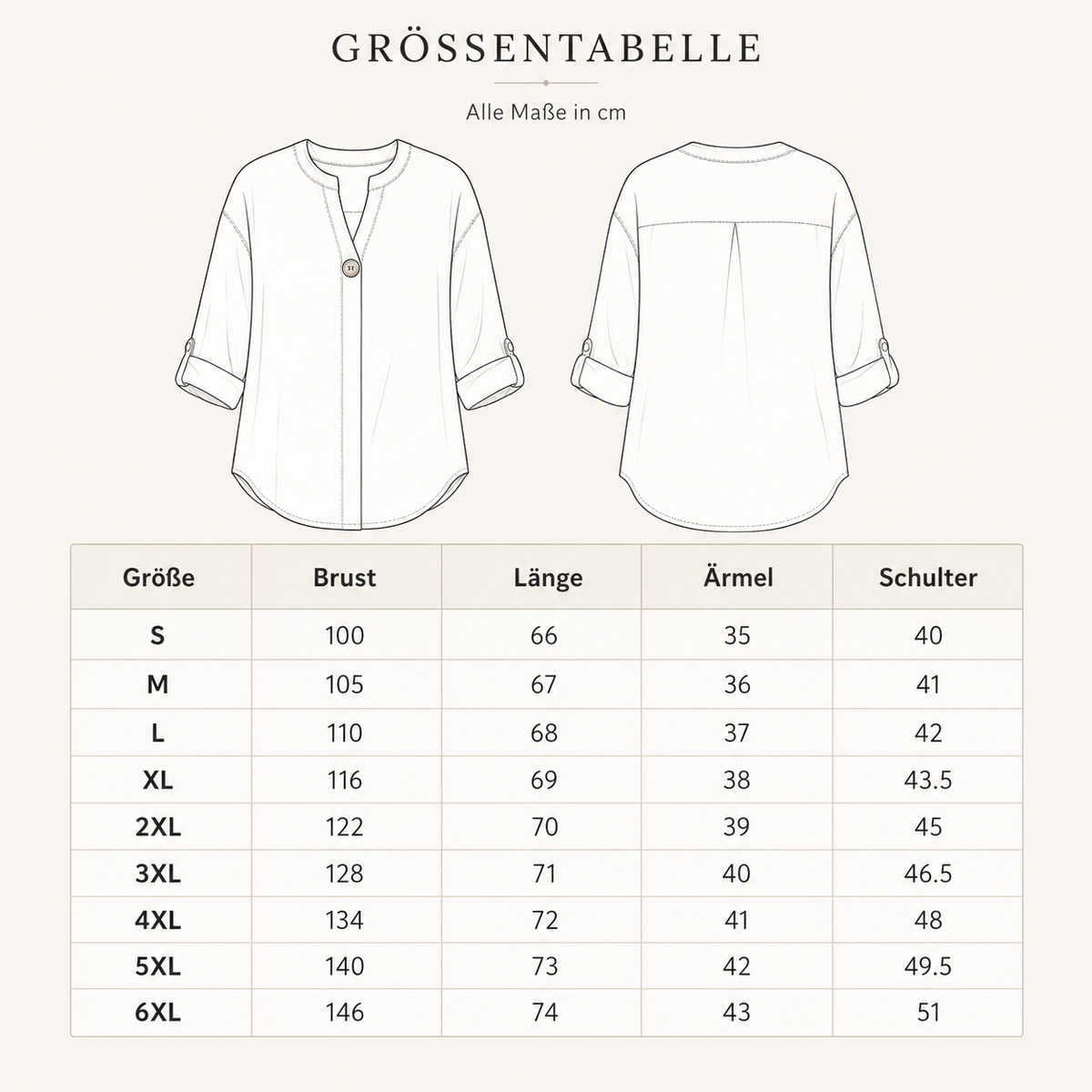 Gr&ouml;&szlig;entabelle S bis 6XL