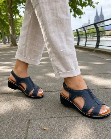 Julia S., K&ouml;ln &middot; Rheinufer, Sandale marineblau