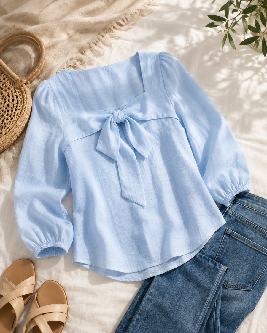 Hellblaue Bluse als sommerliche Kombination