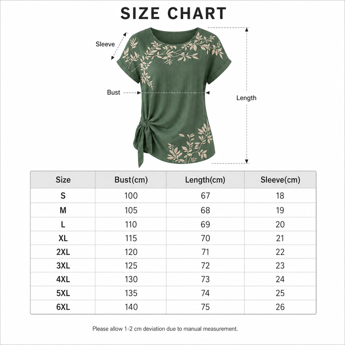 Größentabelle S bis 6XL