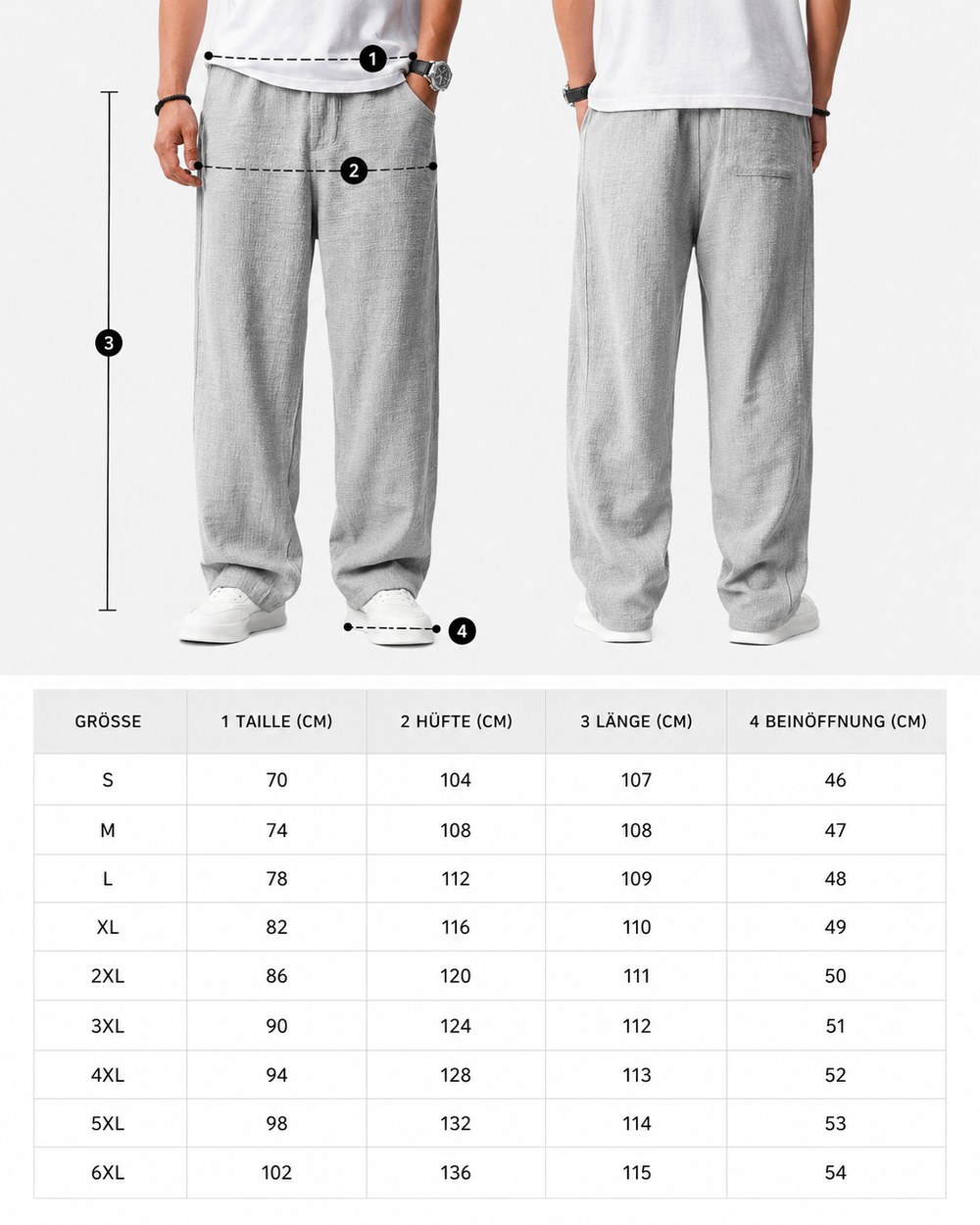 Gr&ouml;&szlig;entabelle S bis 6XL und Messanleitung
