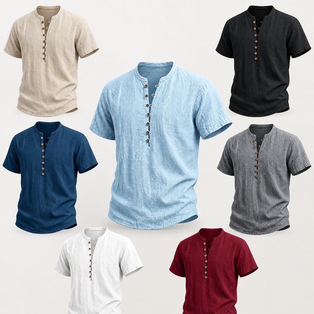 Herren Kurzarm-Henley-Shirt in sieben Farben