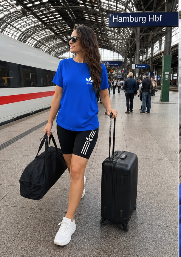 Königsblaues Damen Sport-Set auf Reisen