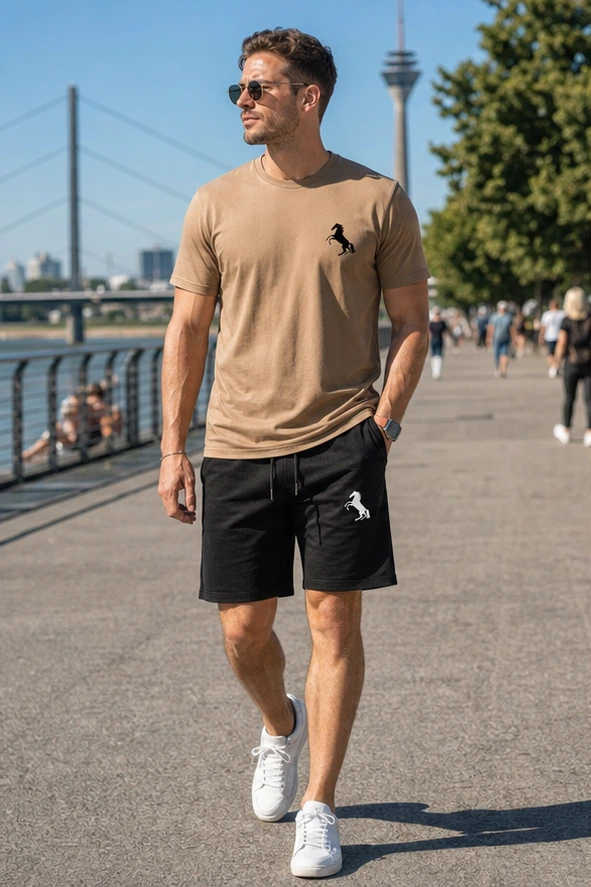 Braunes Herren Freizeit-Set an der Promenade