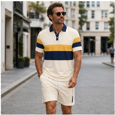 Stadtbummel mit dem Herren-Sommer-Set in Aprikose