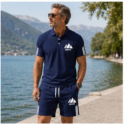 Am See mit dem Herren-Sommer-Set in Navy Blau