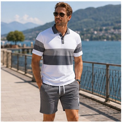 Am See mit dem Herren-Sommer-Set in Weiß