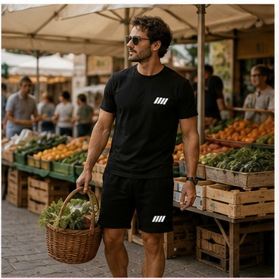 Wochenmarkt mit dem Herren-Sommer-Set in Schwarz