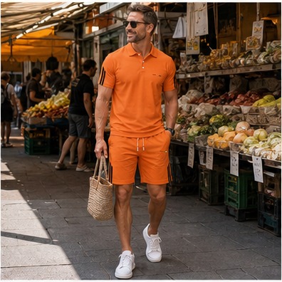 Wochenmarkt mit dem Herren-Sommer-Set in Weiß