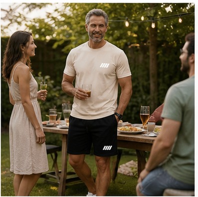 Gartenrunde mit dem Herren-Sommer-Set in Aprikose