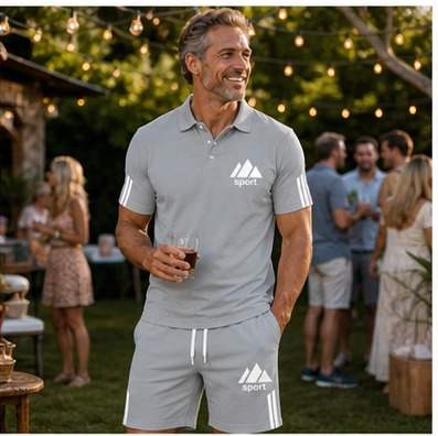 Gartenrunde mit dem Herren-Sommer-Set in Grau