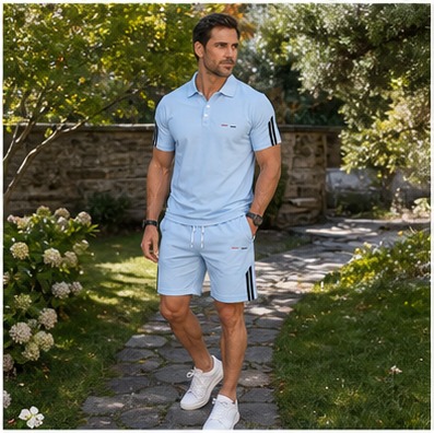 Gartenrunde mit dem Herren-Sommer-Set in Orange