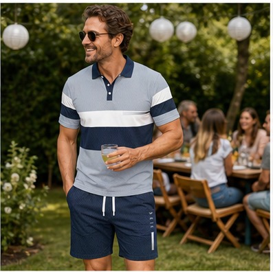 Gartenrunde mit dem Herren-Sommer-Set in Grau