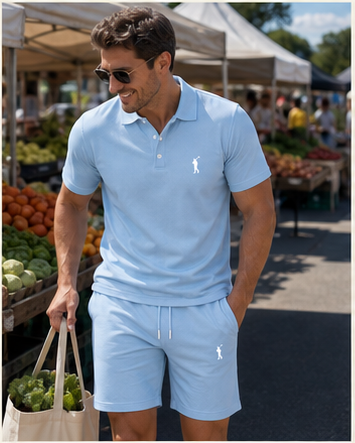 Andreas H. kombiniert das Herren-Polo-Set in Hellblau