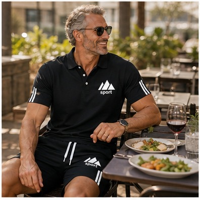 Mittagessen mit dem Herren-Sommer-Set in Schwarz