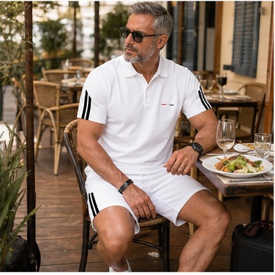 Mittagessen mit dem Herren-Sommer-Set in Schwarz
