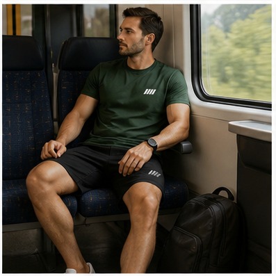 Unterwegs mit dem Herren-Sommer-Set in Dunkelgrün