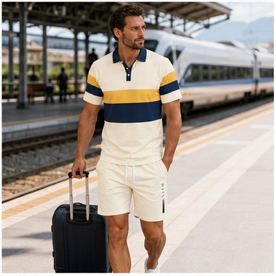 Unterwegs mit dem Herren-Sommer-Set in Aprikose