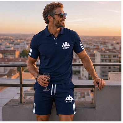 Abendterrasse mit dem Herren-Sommer-Set in Navy Blau