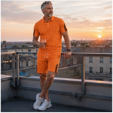 Abendterrasse mit dem Herren-Sommer-Set in Navy Blau