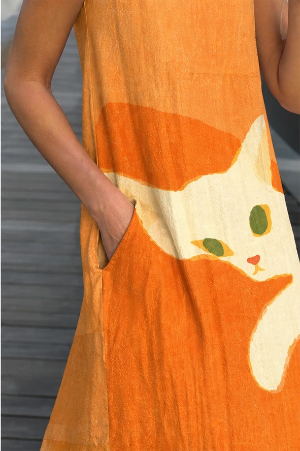 Detail von Seitentasche, Struktur und Katzenmotiv
