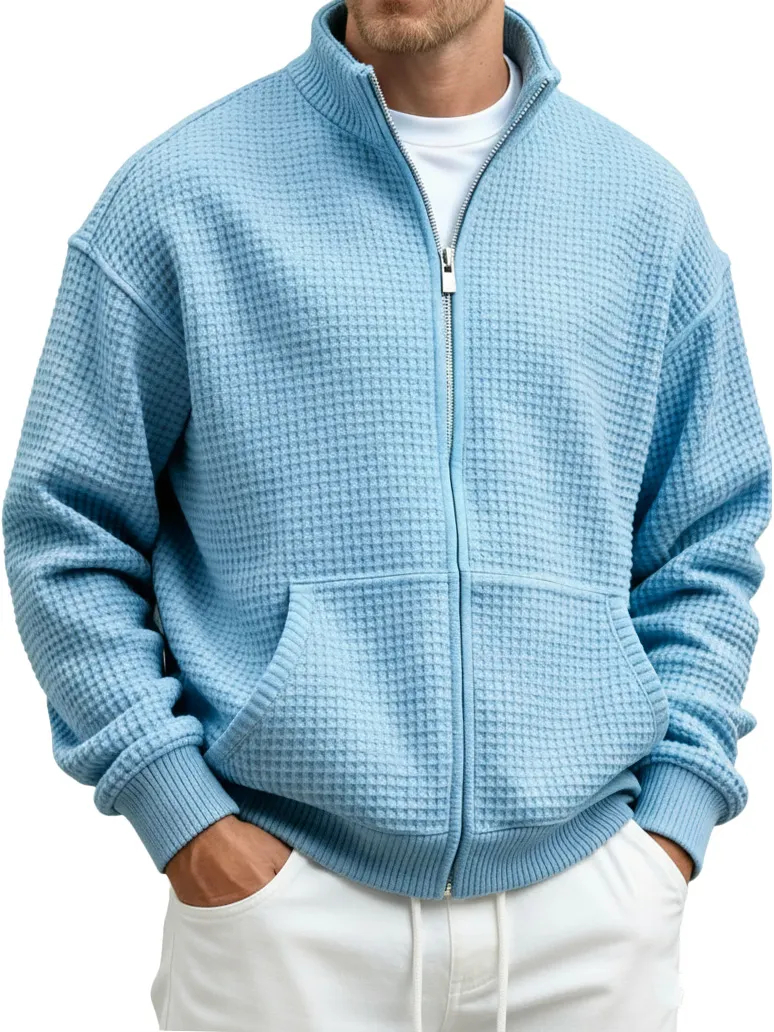 ⏰Saisonaler Abverkauf🔥Herren-Sweatshirt aus Waffelpiqué mit Stehkragen und Tasche