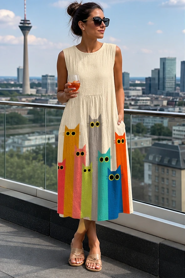 Cremefarbenes Katzenkleid auf der Terrasse
