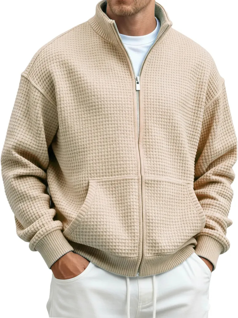 ⏰Saisonaler Abverkauf🔥Herren-Sweatshirt aus Waffelpiqué mit Stehkragen und Tasche
