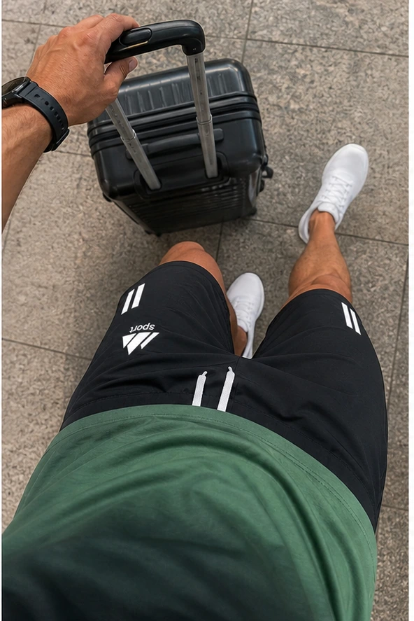 Grünes Sport-Set aus der Reiseperspektive