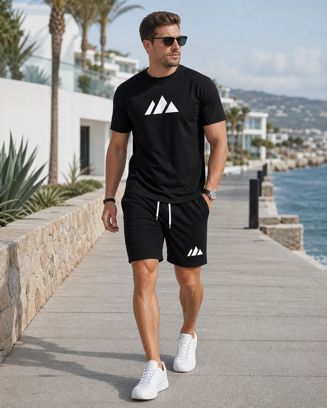 Herren Sport-Set in Schwarz am Meer