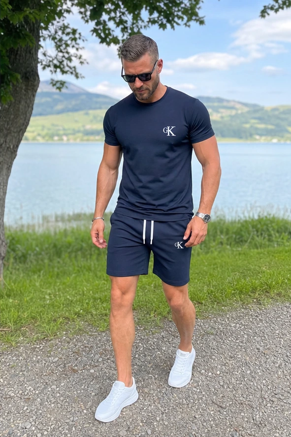 Marineblaues Herren Sommer-Set am See