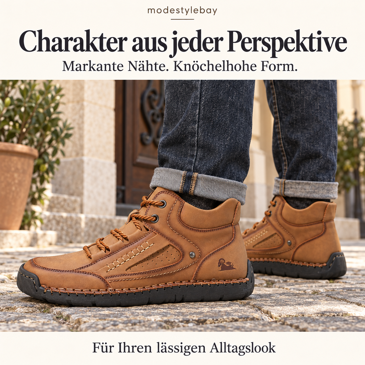 Herren Schn&uuml;rstiefel &ndash; Seitenansicht am Fu&szlig;