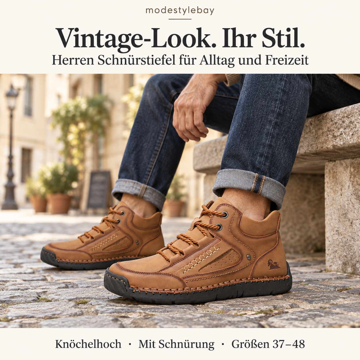 Herren Schn&uuml;rstiefel im Vintage-Look &ndash; Ansicht am Fu&szlig;
