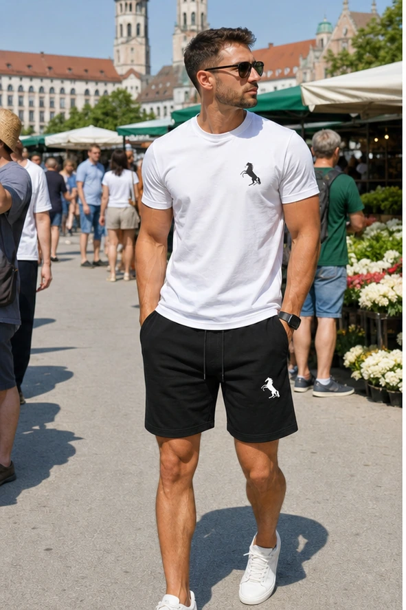 Weißes Herren Freizeit-Set auf dem Wochenmarkt