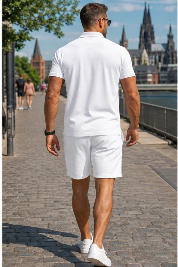 Rückansicht des weißen Herren Polo-Sets