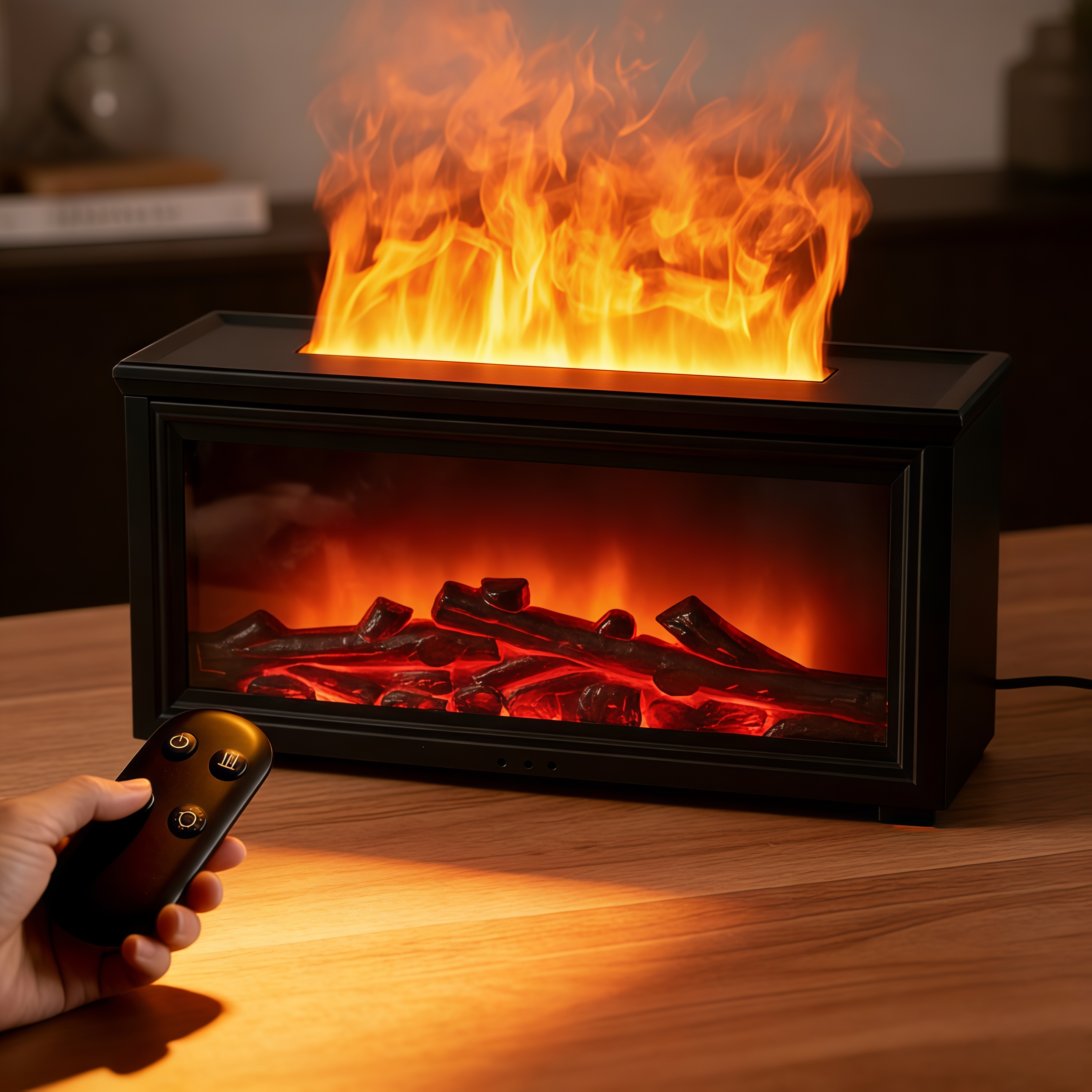 Simulation Fireplace Humidifier, Fireplace Humidifier Diffuser, 7 Colors Flame Diffuser for Essential Oils, Fire Aroma Diffuser with Remote, Air Humidifiers Aromatherapy Diffuser for Home, Bedroom, Office,Yoga