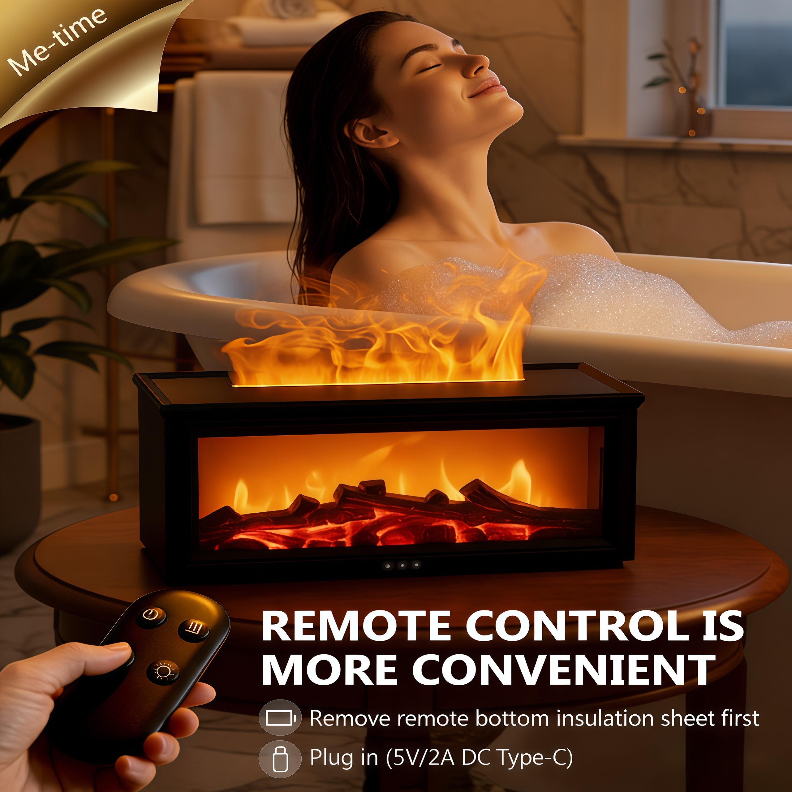 Simulation Fireplace Humidifier, Fireplace Humidifier Diffuser, 7 Colors Flame Diffuser for Essential Oils, Fire Aroma Diffuser with Remote, Air Humidifiers Aromatherapy Diffuser for Home, Bedroom, Office,Yoga