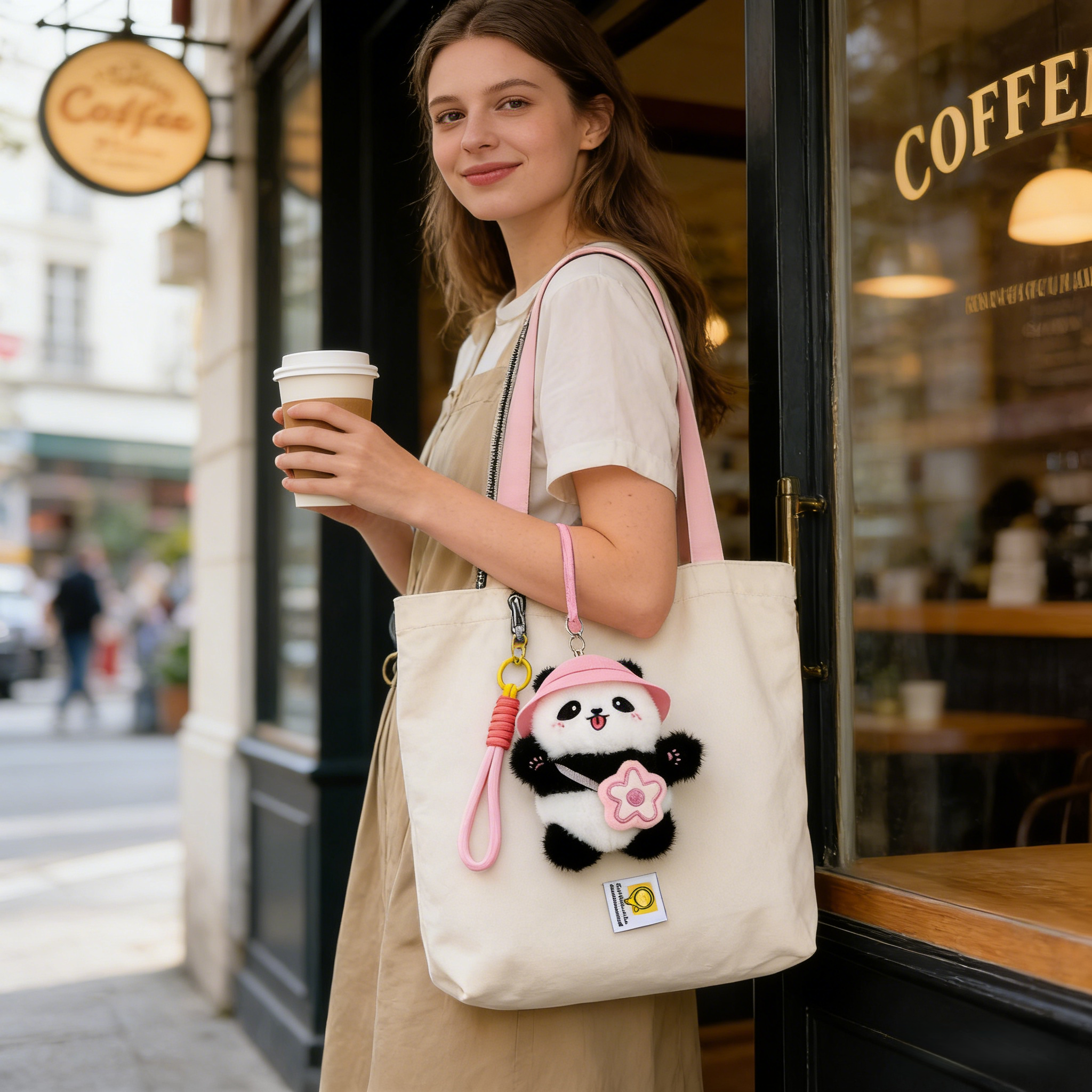 The perfect panda gift for children,Valentine's Day gift, couple's keyring,Cute Plush Panda Keychain for Bag Adorable Backpack Charm Gift for Girls & Best Friends with Green Hat and Leaf Design,Valentine's Day gift